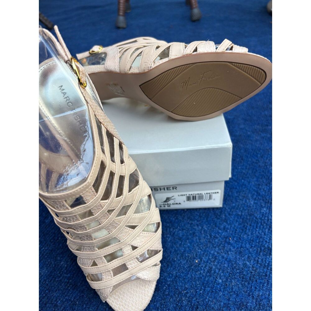 Marc Fisher Leather Strappy Heals woman size 9.5 new Light tan open toed